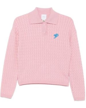 Patou Jp Cable-Knit Polo Sweater - Pink