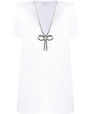 Area Crystal Bow V Neck T-Shirt Dress - White
