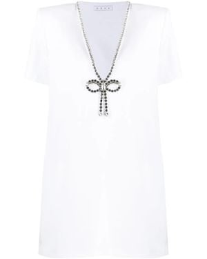 Area Crystal Bow V Neck T-Shirt Dress - White