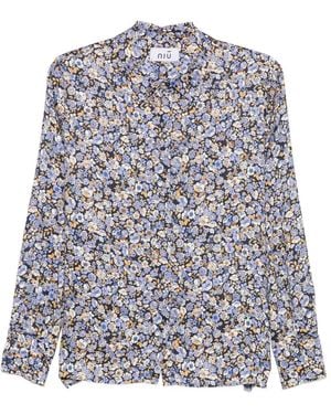 Niu Floral-Print Long-Sleeve Shirt - Gray