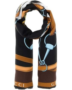 Gucci Equestrian-Print Gg Scarf - Blue