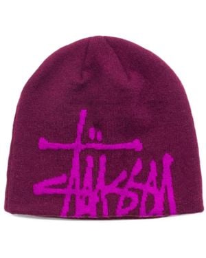 Stussy Logo-Intarsia Brushed Beanie Hat - Purple