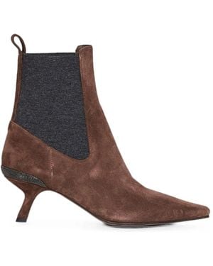 Brunello Cucinelli Monile-Embellished Suede Ankle Boots - Brown