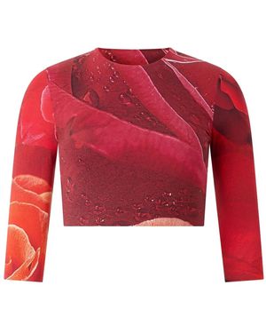 Roberto Cavalli Rose-Print T-Shirt - Red