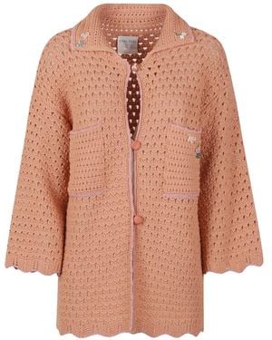 forte_forte Bead-Embellished Crochet-Knit Cardigan - Pink