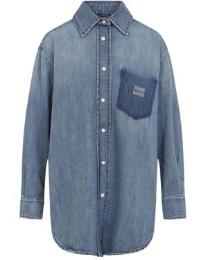 Miu Miu Logo-patch shirt - Blau