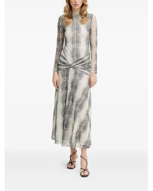 Bardot Lea Snakeskin-Print Long-Sleeve Maxi Dress - White