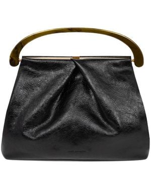 Dries Van Noten Pleated Leather Tote Bag - Black