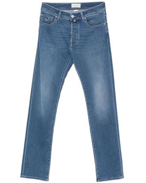 Jacob Cohen Logo-Patch Whiskered Jeans - Blue