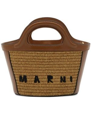 Marni Tropicalia Micro-Tasche Aus Braunem Leder Und Raffiabast