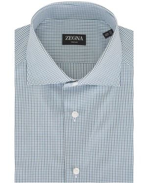 ZEGNA Check-Pattern Spread-Collar Shirt - Blue