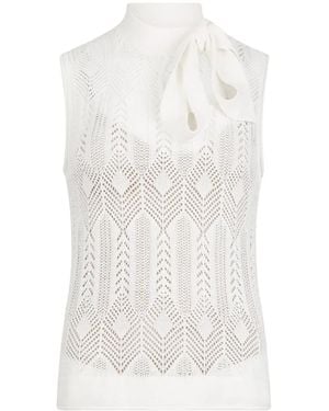 Liu Jo Openwork Bow-Collar Knit Top - White