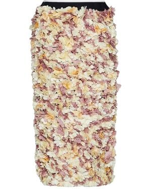 Marni Flower-Embellished Midi Skirt - Natural