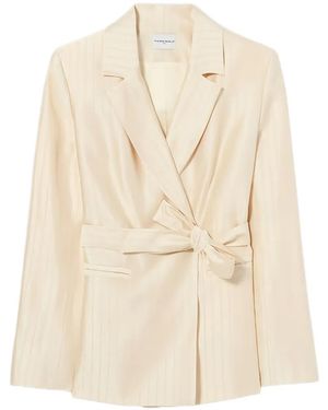 Claudie Pierlot Belted Satin Tailored Jacket - Natural