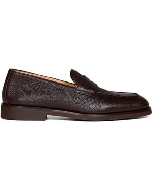 Brunello Cucinelli Grained-Leather Penny Loafers - Brown