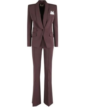Elisabetta Franchi Padded-Shoulder Welt-Pocket Suit - Purple
