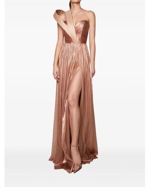 IMROSKA Thalia One-Shoulder Pleated Maxi Dress - Brown