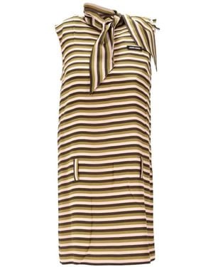 Miu Miu Striped Tie-Neck Mini Dress - Metallic