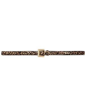 Anine Bing Leopard-Print Square-Buckle Belt - White