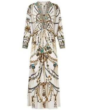 CAMILLA Robe Longue À Détail Torsadé Et Manches Chauve-Souris - White