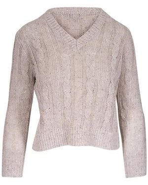 Kinross Cashmere Cable Knit V-Neck Jumper - Natural