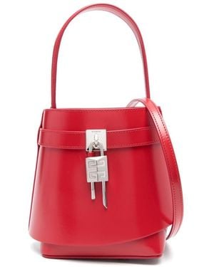 Givenchy Polished Leather Shark Lock Bucket Bag - Red