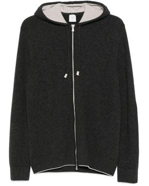 Eleventy Ribbed-Knit Zip-Up Hoodie - Black