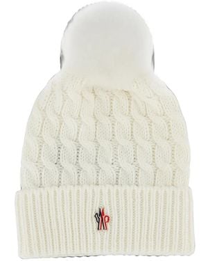Moncler Cable-Knit Pompom Beanie Hat - White