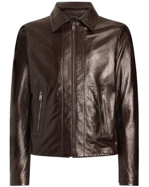 Dolce & Gabbana Intarsia Leather Jacket - Brown