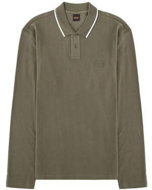 BOSS Long-Sleeve Tipping-Detail Polo Shirt - Green