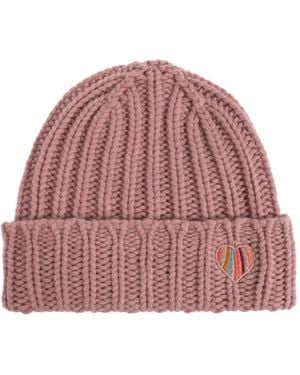Paul Smith Ribbed Heart Beanie Hat - Red