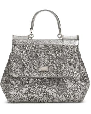 Dolce & Gabbana Medium Sicily Brocade Tote Bag - Gray