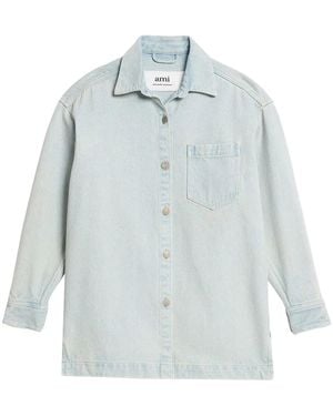 Ami Paris Logo-Print Denim Overshirt - Blue