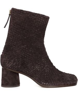Sarah Chofakian 60Mm Woven-Leather Block-Heel Boots - Brown