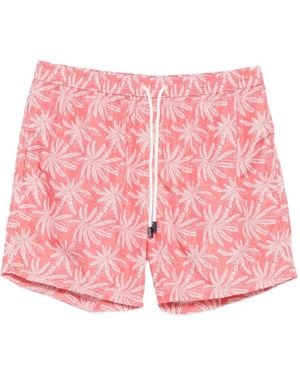 Barba Napoli Palm-Tree-Print Drawstring Swim Shorts - Pink
