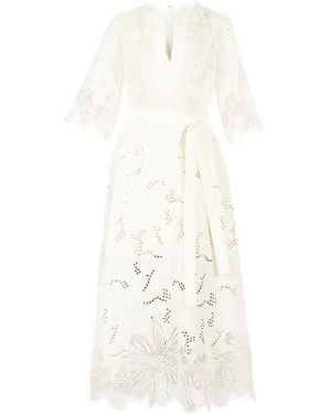 Elie Saab Embroidered Midi Dress - White