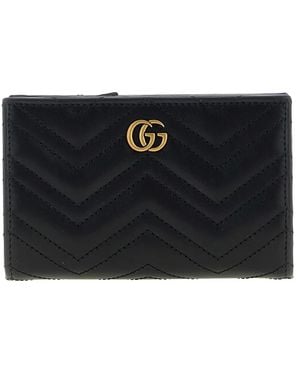 Gucci Gg Marmont Chevron Matelassé Wallet - Black