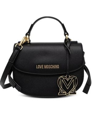 Love Moschino Logo-Plaque Pebbled Tote Bag - Black
