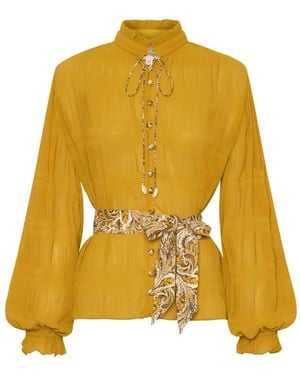 Ixiah Ruffled Tie-Neck Blouse - Yellow