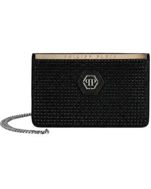Philipp Plein Crystal-Embellished Suede Clutch Bag - Black
