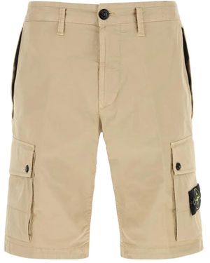 Stone Island Stretch-Cotton Cargo Shorts - Natural