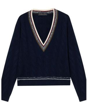Brooks Brothers Gestreifter Pullover Mit Zopfmuster - Blau