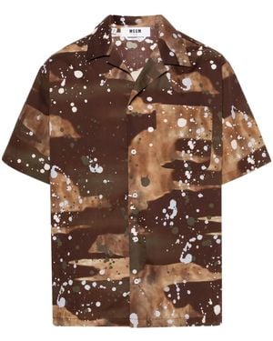 MSGM Paint-Splatter Cotton Shirt - Brown