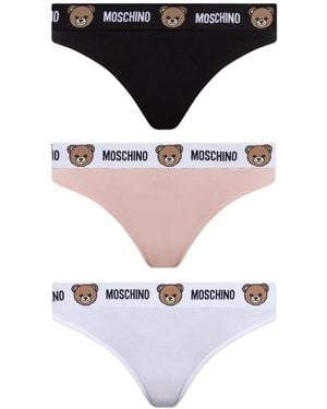 Moschino Teddy Bear Logo-Waistband Thongs (Set Of Three) - Black