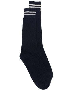 Eleventy Stripe-Detail Ribbed Socks - Blue