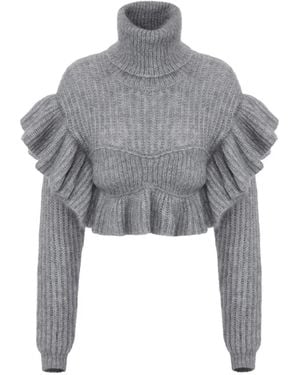 Elisabetta Franchi Knit Pullover With Ruffles - Grey