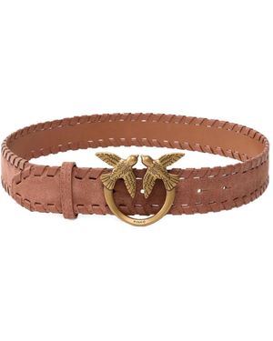 Pinko Braided Love Birds-Buckle Belt - Brown