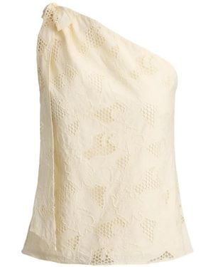 Ralph Lauren Floral-Eyelet One-Shoulder Blouse - White