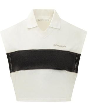 Palm Angels Logo-Embroidered Boxy Top - White