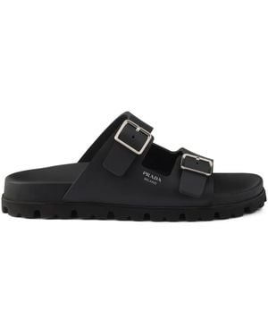 Prada Metal Buckle Strap Sandals - Black